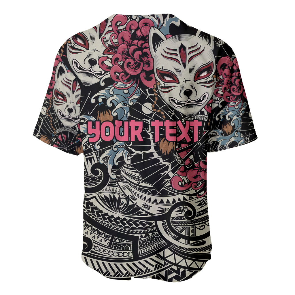 Personalized Japanese Kitsune Mask Baseball Jersey With Polynesian Arty Style LT9 - Polynesian Pride