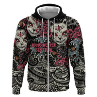 Personalized Japanese Kitsune Mask Hoodie With Polynesian Arty Style LT9 Zip Hoodie Black - Polynesian Pride