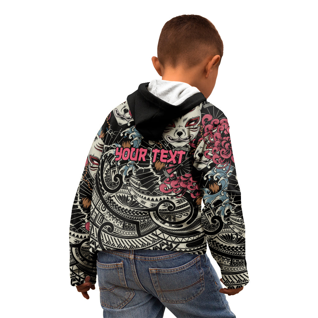 Personalized Japanese Kitsune Mask Kid Hoodie With Polynesian Arty Style LT9 - Polynesian Pride