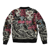 Personalized Japanese Kitsune Mask Sleeve Zip Bomber Jacket With Polynesian Arty Style LT9 - Polynesian Pride