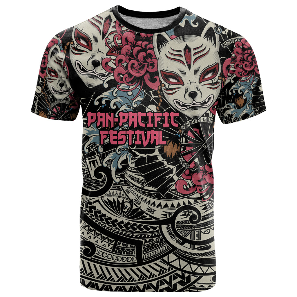 Personalized Japanese Kitsune Mask T Shirt With Polynesian Arty Style LT9 Black - Polynesian Pride