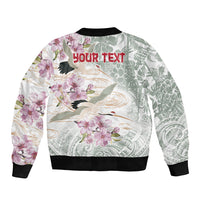 Personalized Japanese Shirasagi Bird Bomber Jacket Sakura and Hibiscus Polynesian Pattern LT9 - Polynesian Pride