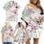 Personalized Japanese Shirasagi Bird Family Matching Off Shoulder Short Dress and Hawaiian Shirt Sakura and Hibiscus Polynesian Pattern