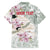 Personalized Japanese Shirasagi Bird Family Matching Off Shoulder Short Dress and Hawaiian Shirt Sakura and Hibiscus Polynesian Pattern