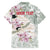 Personalized Japanese Shirasagi Bird Family Matching Short Sleeve Bodycon Dress and Hawaiian Shirt Sakura and Hibiscus Polynesian Pattern