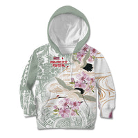 Personalized Japanese Shirasagi Bird Kid Hoodie Sakura and Hibiscus Polynesian Pattern LT9 Hoodie White - Polynesian Pride