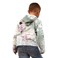 Personalized Japanese Shirasagi Bird Kid Hoodie Sakura and Hibiscus Polynesian Pattern LT9 - Polynesian Pride