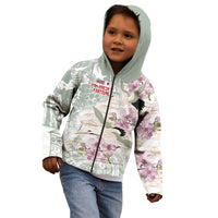 Personalized Japanese Shirasagi Bird Kid Hoodie Sakura and Hibiscus Polynesian Pattern LT9 - Polynesian Pride