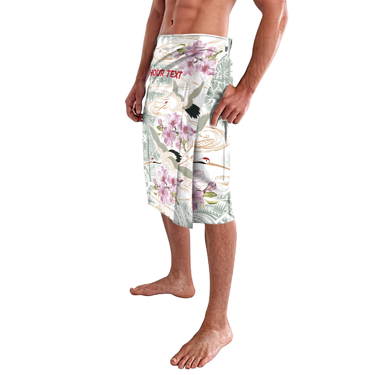 Personalized Japanese Shirasagi Bird Lavalava Sakura and Hibiscus Polynesian Pattern LT9 - Polynesian Pride