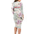 Personalized Japanese Shirasagi Bird Long Sleeve Bodycon Dress Sakura and Hibiscus Polynesian Pattern