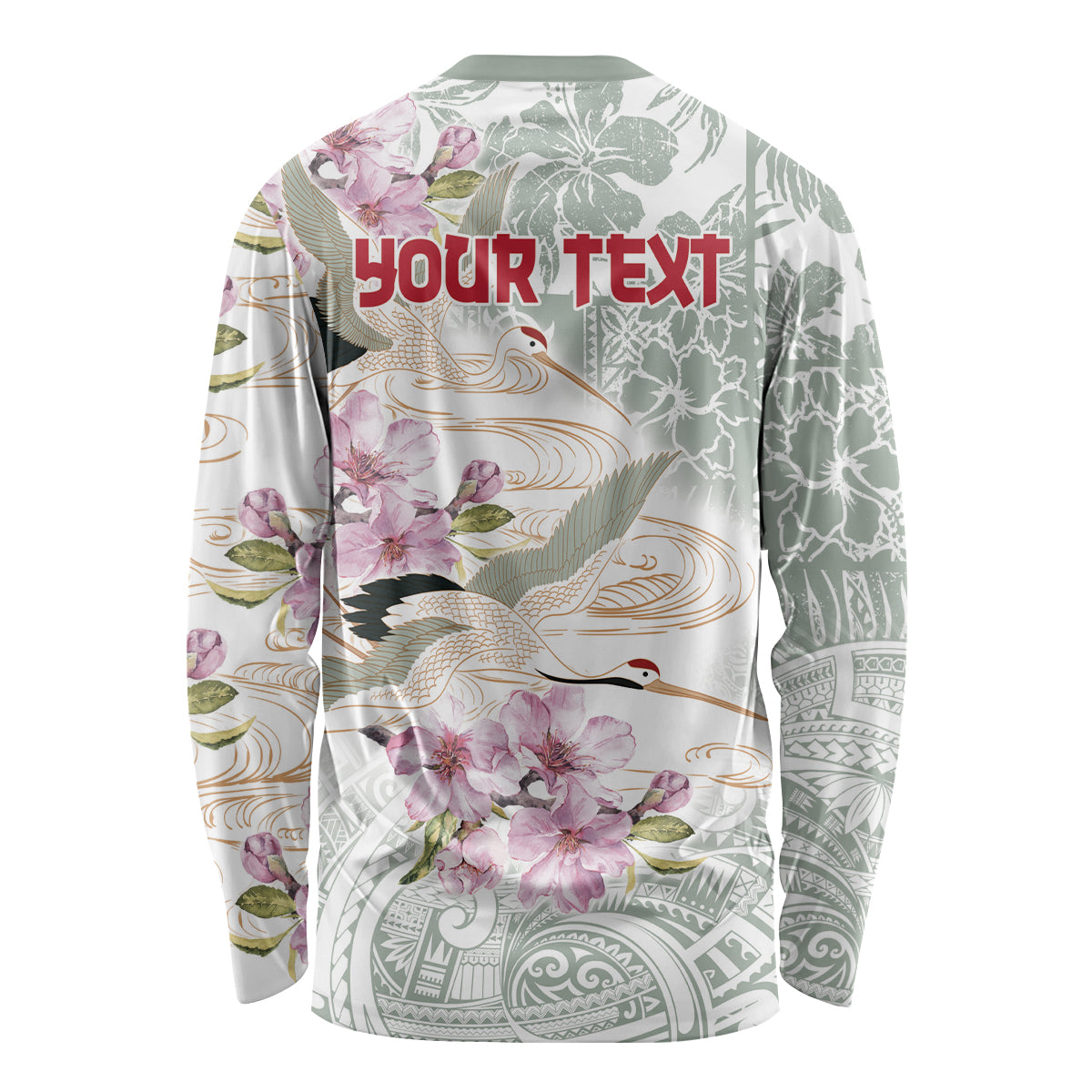Personalized Japanese Shirasagi Bird Long Sleeve Shirt Sakura and Hibiscus Polynesian Pattern LT9 - Polynesian Pride