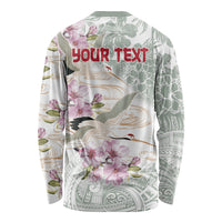 Personalized Japanese Shirasagi Bird Long Sleeve Shirt Sakura and Hibiscus Polynesian Pattern LT9 - Polynesian Pride