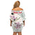 Personalized Japanese Shirasagi Bird Off Shoulder Short Dress Sakura and Hibiscus Polynesian Pattern