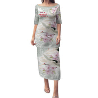Personalized Japanese Shirasagi Bird Puletasi Sakura and Hibiscus Polynesian Pattern LT9 Long Dress White - Polynesian Pride