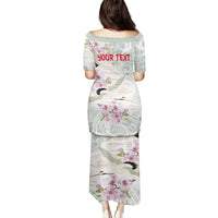 Personalized Japanese Shirasagi Bird Puletasi Sakura and Hibiscus Polynesian Pattern LT9 - Polynesian Pride