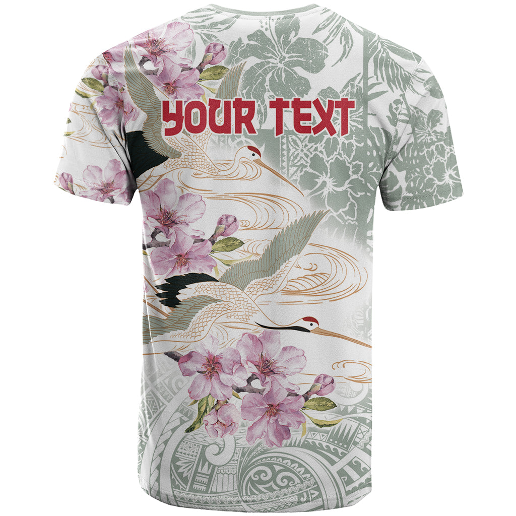 Personalized Japanese Shirasagi Bird T Shirt Sakura and Hibiscus Polynesian Pattern LT9 - Polynesian Pride