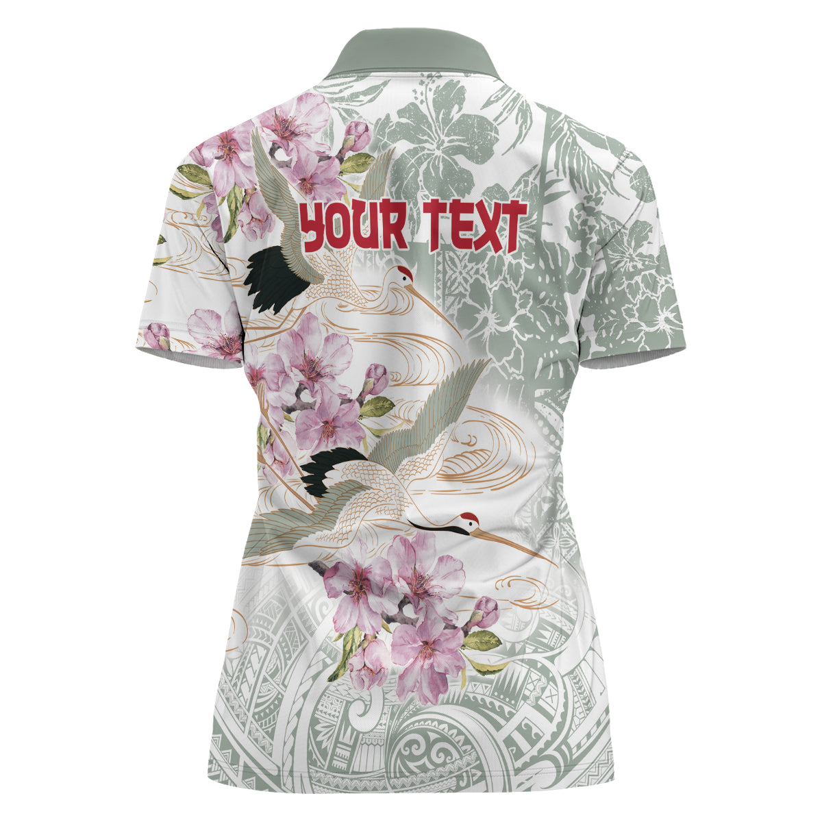 Personalized Japanese Shirasagi Bird Women Polo Shirt Sakura and Hibiscus Polynesian Pattern LT9 - Polynesian Pride