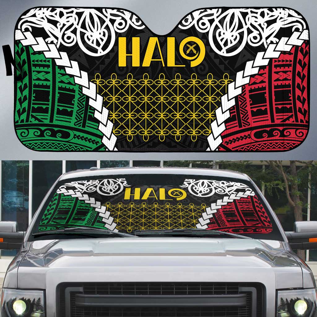 Halo Vanuatu Pride Auto Sun Shade Vanuatuan Sand Drawing Pattern LT9 Black - Polynesian Pride