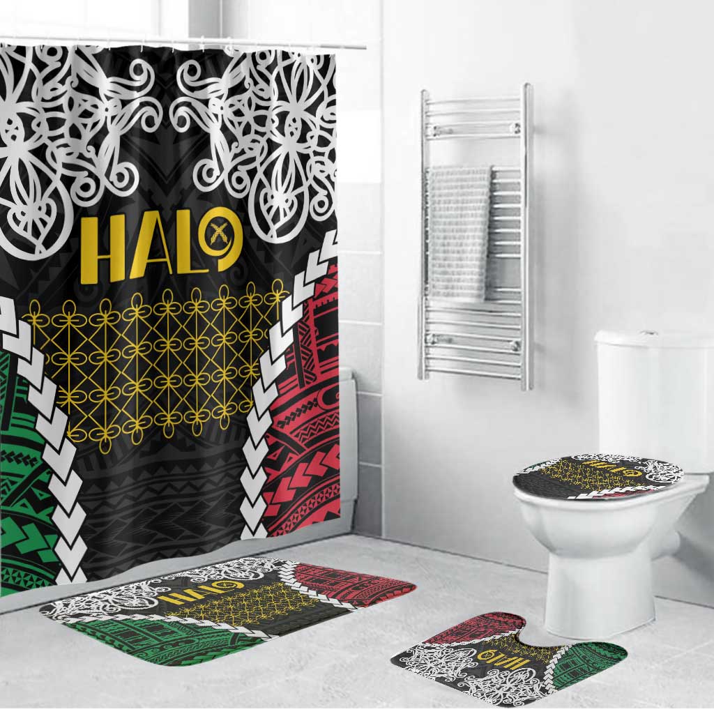 Halo Vanuatu Pride Bathroom Set Vanuatuan Sand Drawing Pattern LT9 Bathroom Set (4 pcs) Black - Polynesian Pride