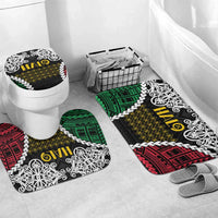 Halo Vanuatu Pride Bathroom Set Vanuatuan Sand Drawing Pattern LT9 Mat Set Only (3 pcs) One Size Black - Polynesian Pride