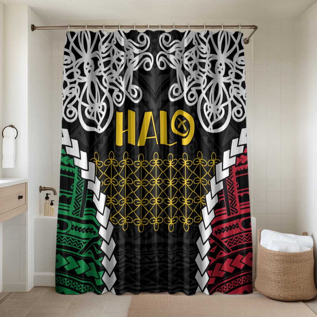 Halo Vanuatu Pride Bathroom Set Vanuatuan Sand Drawing Pattern LT9 Shower Curtain Only Black - Polynesian Pride