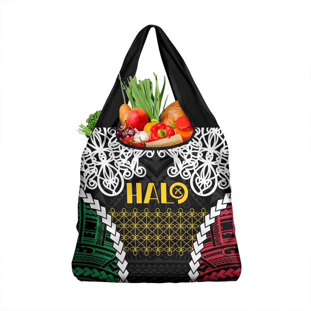 Halo Vanuatu Pride Grocery Bag Vanuatuan Sand Drawing Pattern LT9 1-pack One Size Black - Polynesian Pride
