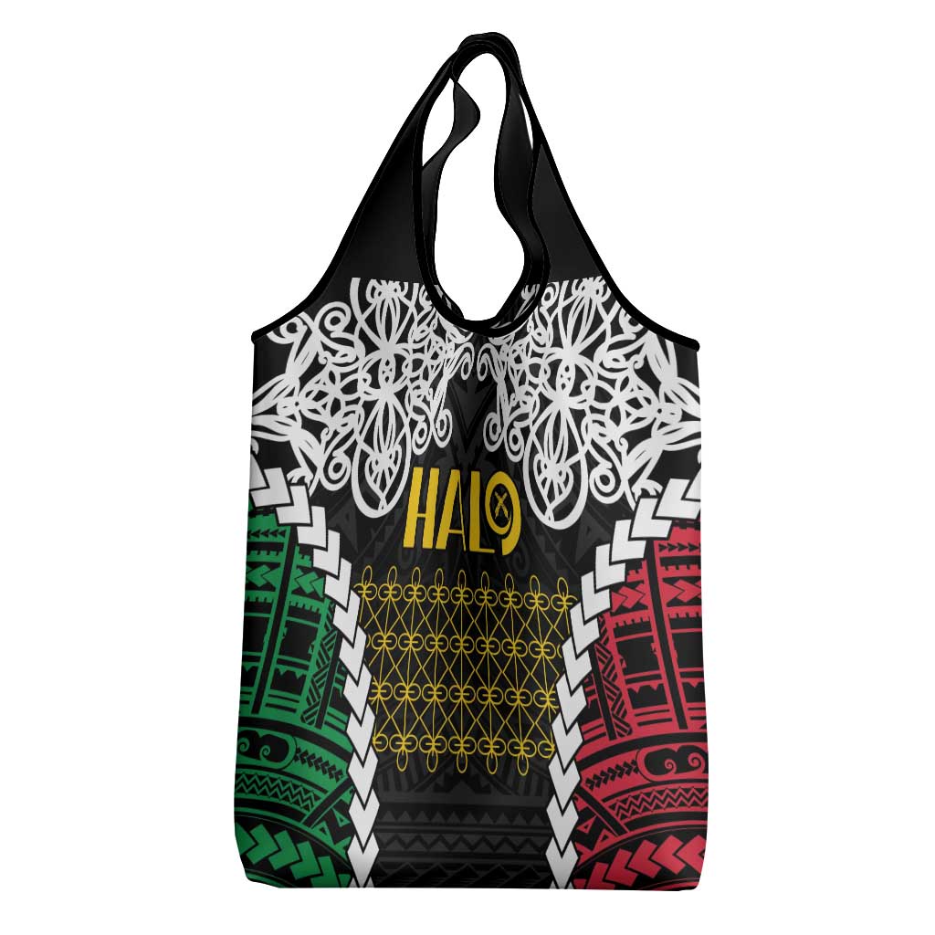 Halo Vanuatu Pride Grocery Bag Vanuatuan Sand Drawing Pattern LT9 - Polynesian Pride