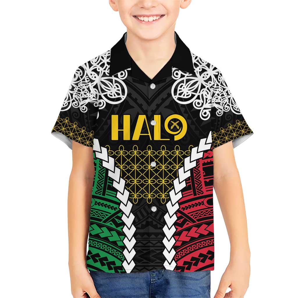 Halo Vanuatu Pride Kid Hawaiian Shirt Vanuatuan Sand Drawing Pattern LT9 Kid Black - Polynesian Pride