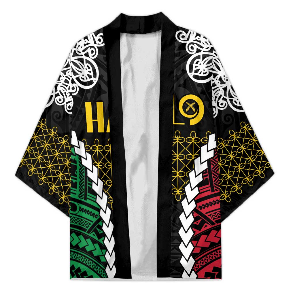 Halo Vanuatu Pride Kimono Vanuatuan Sand Drawing Pattern LT9 Unisex Black - Polynesian Pride