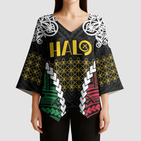 Halo Vanuatu Pride Kimono Sleeve Blouse Vanuatuan Sand Drawing Pattern LT9 - Polynesian Pride