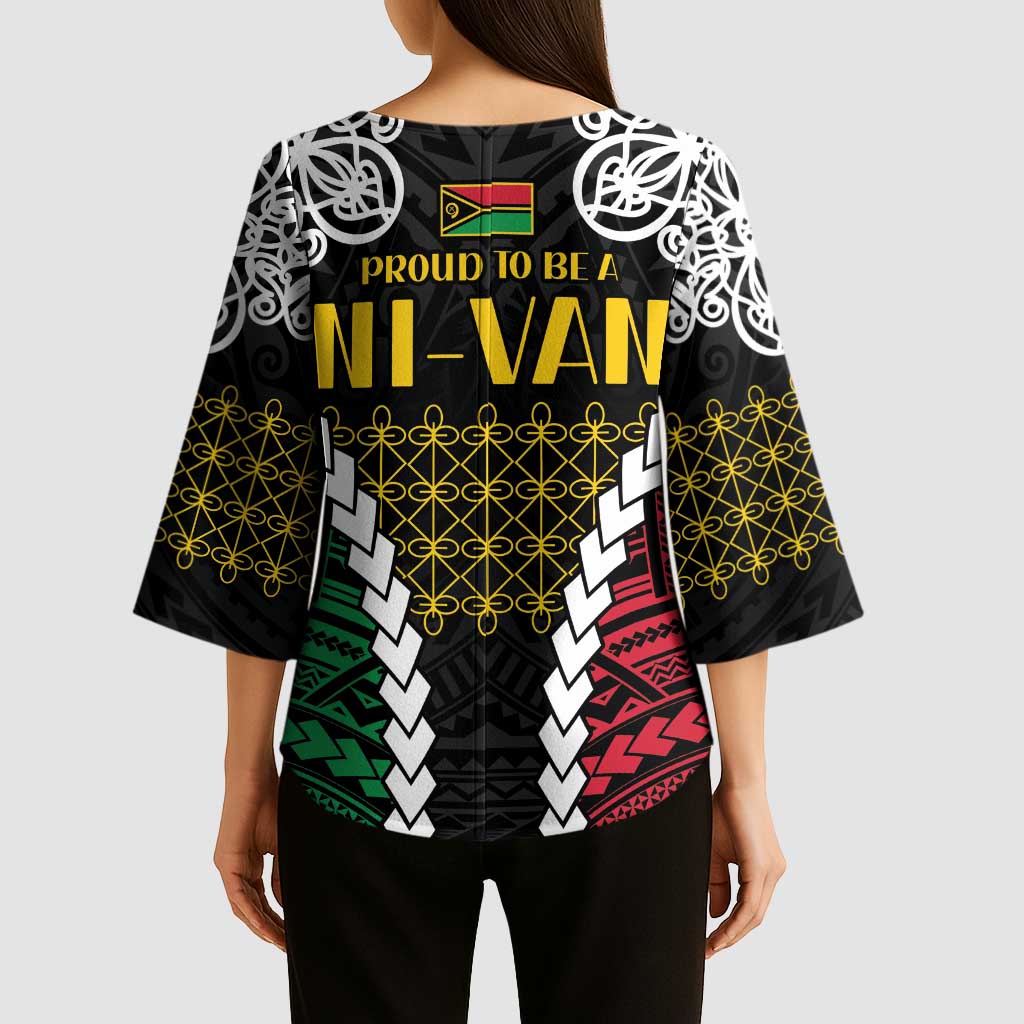 Halo Vanuatu Pride Kimono Sleeve Blouse Vanuatuan Sand Drawing Pattern LT9 - Polynesian Pride