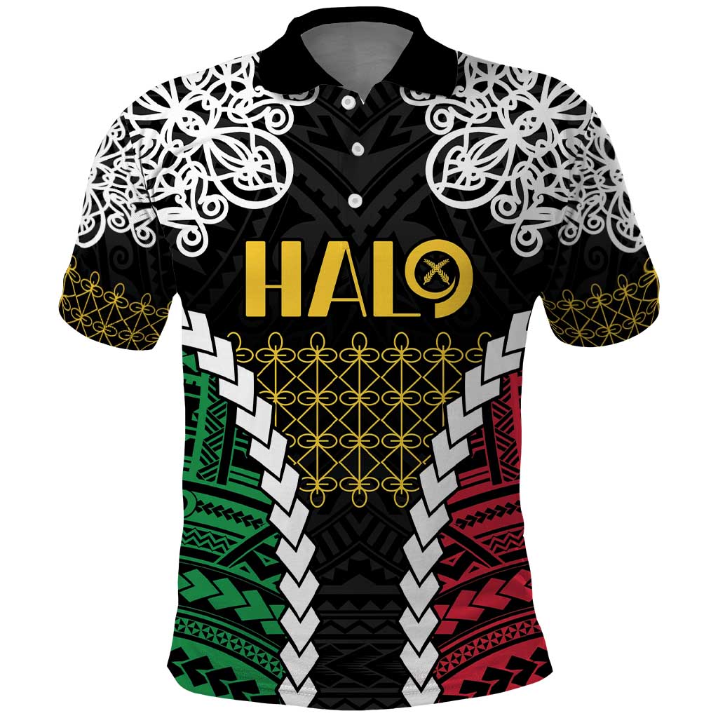 Halo Vanuatu Pride Polo Shirt Vanuatuan Sand Drawing Pattern LT9 Black - Polynesian Pride