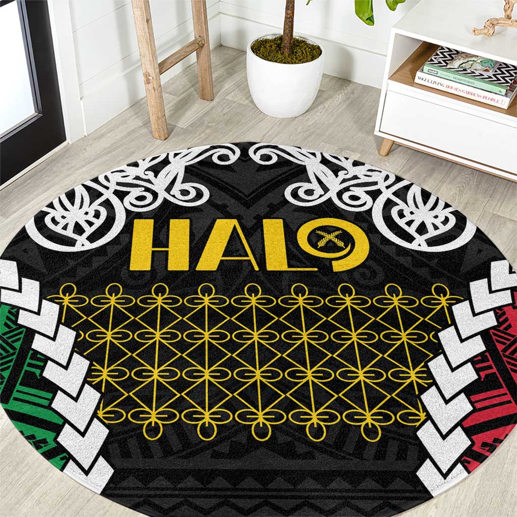 Halo Vanuatu Pride Round Carpet Vanuatuan Sand Drawing Pattern LT9 Black - Polynesian Pride