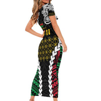 Halo Vanuatu Pride Short Sleeve Bodycon Dress Vanuatuan Sand Drawing Pattern LT9 - Polynesian Pride