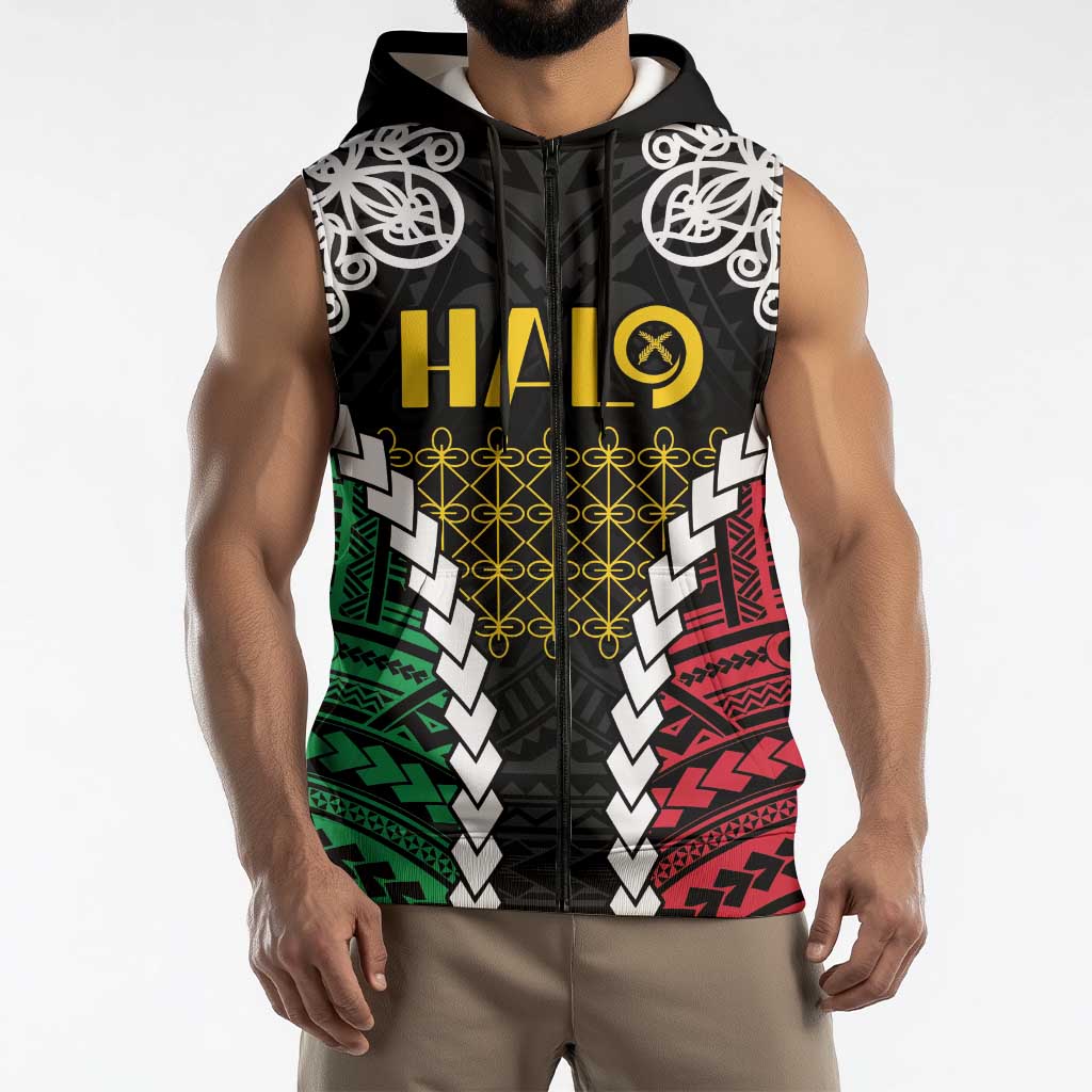 Halo Vanuatu Pride Sleeveless Zip Hoodie Vanuatuan Sand Drawing Pattern LT9 - Polynesian Pride