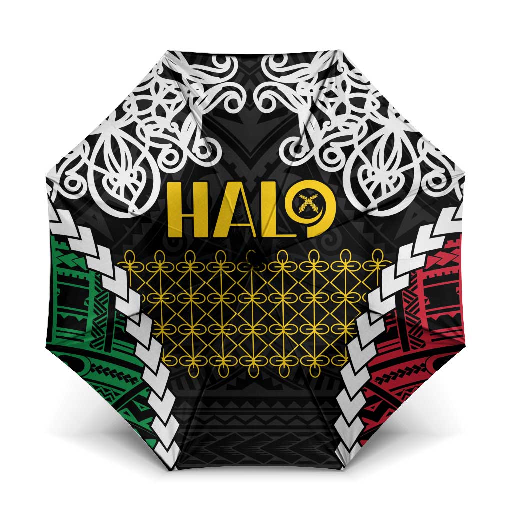 Halo Vanuatu Pride Umbrella Vanuatuan Sand Drawing Pattern LT9 One Size Folded 11.42 inch Opened Diameter 37.4 inch Black - Polynesian Pride