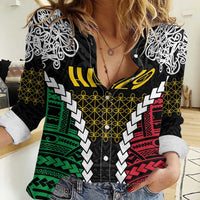 Halo Vanuatu Pride Women Casual Shirt Vanuatuan Sand Drawing Pattern LT9 Female Black - Polynesian Pride