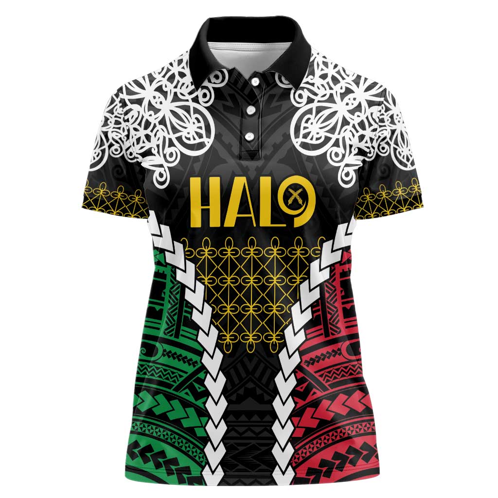 Halo Vanuatu Pride Women Polo Shirt Vanuatuan Sand Drawing Pattern LT9 Female Black - Polynesian Pride