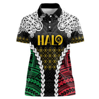 Halo Vanuatu Pride Women Polo Shirt Vanuatuan Sand Drawing Pattern LT9 Female Black - Polynesian Pride