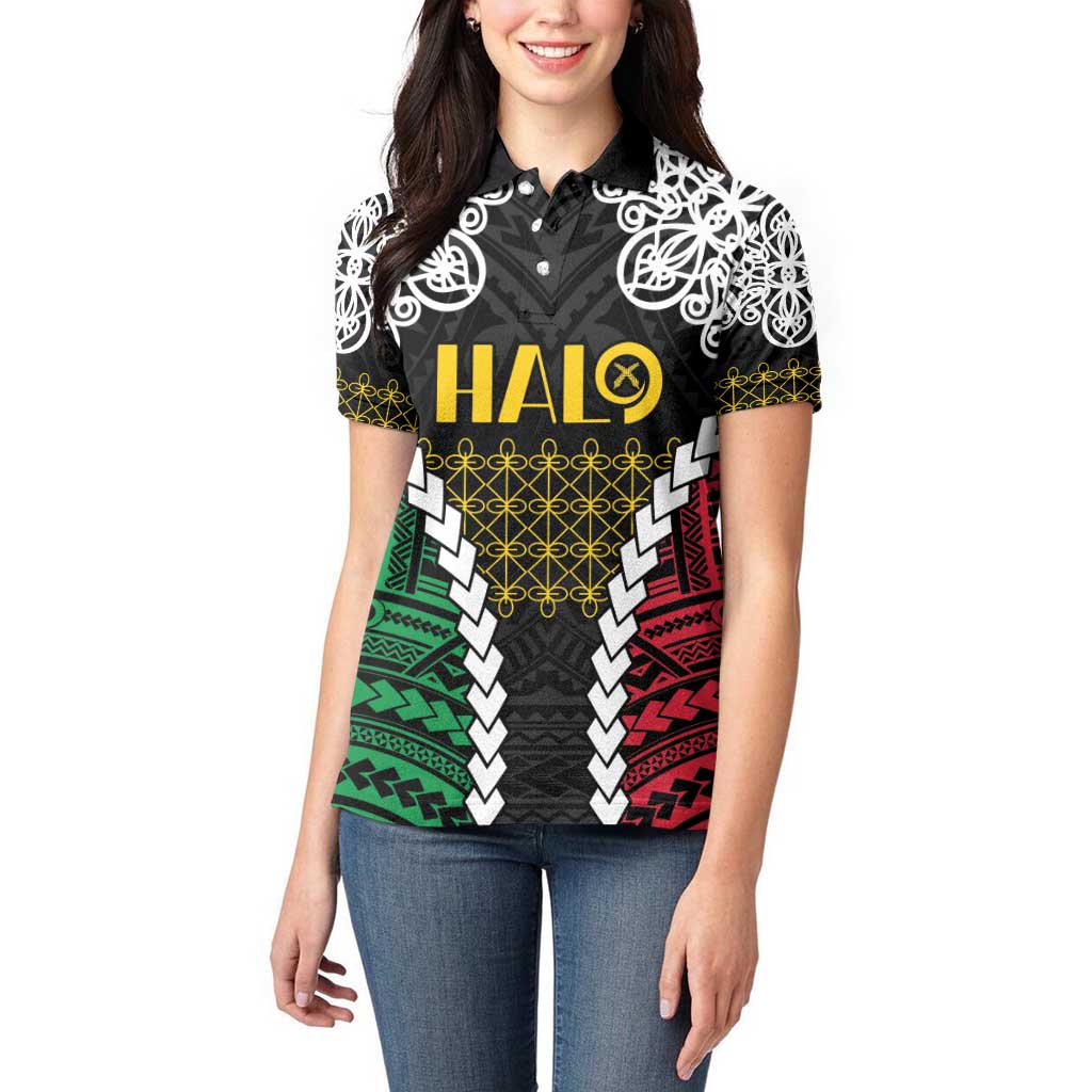 Halo Vanuatu Pride Women Polo Shirt Vanuatuan Sand Drawing Pattern LT9 - Polynesian Pride