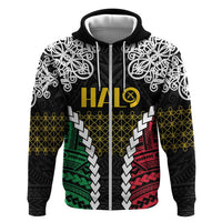 Halo Vanuatu Pride Zip Hoodie Vanuatuan Sand Drawing Pattern LT9 Zip Hoodie Black - Polynesian Pride
