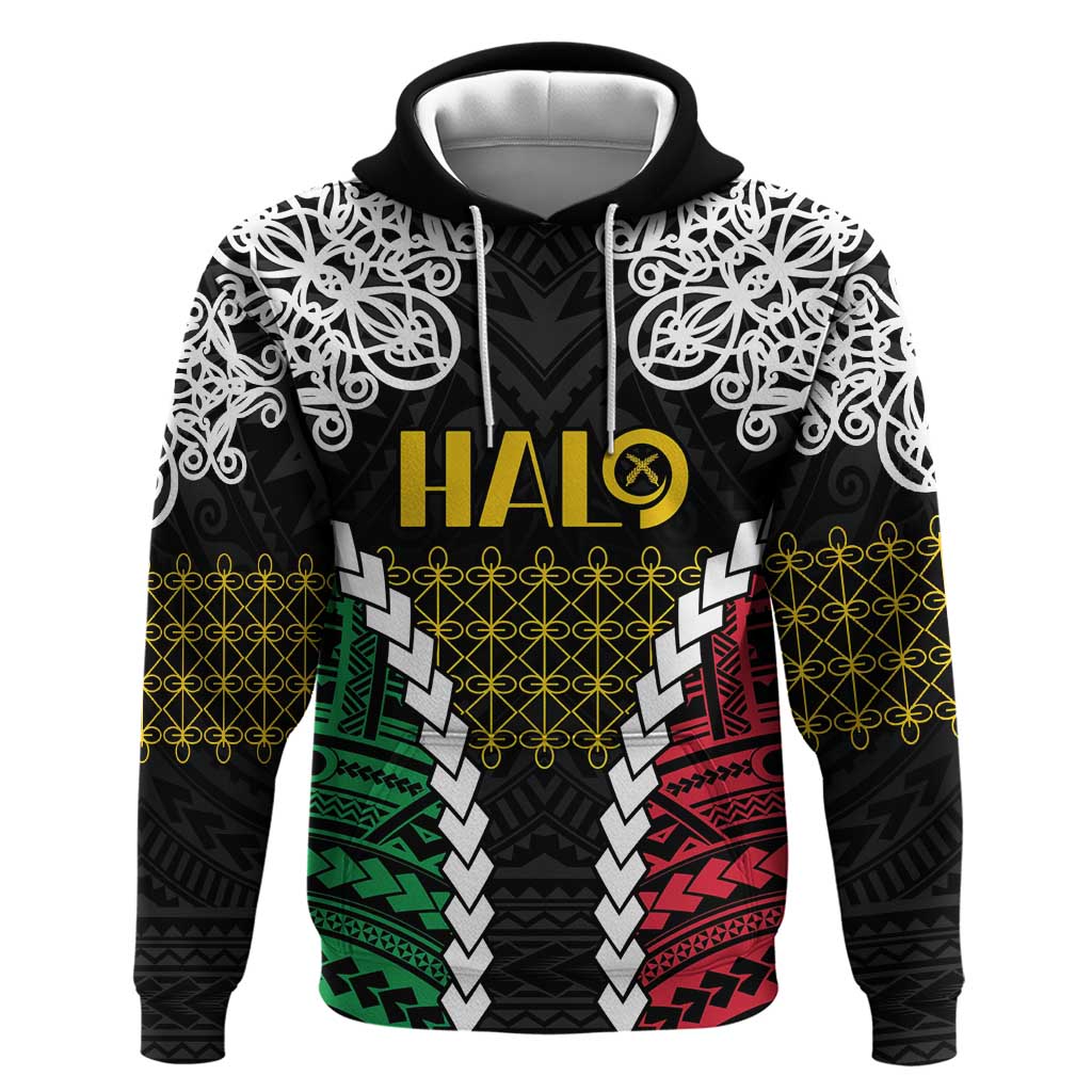 Halo Vanuatu Pride Zip Hoodie Vanuatuan Sand Drawing Pattern LT9 Pullover Hoodie Black - Polynesian Pride