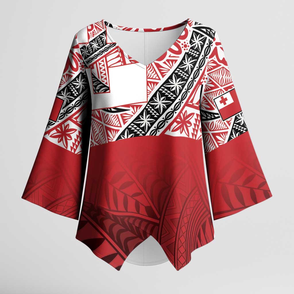 Malo e lelei Tonga Kimono Sleeve Blouse Ngatu Tokelau Feletoa Fata Traditional Polynesian Pattern LT9 Female Red - Polynesian Pride