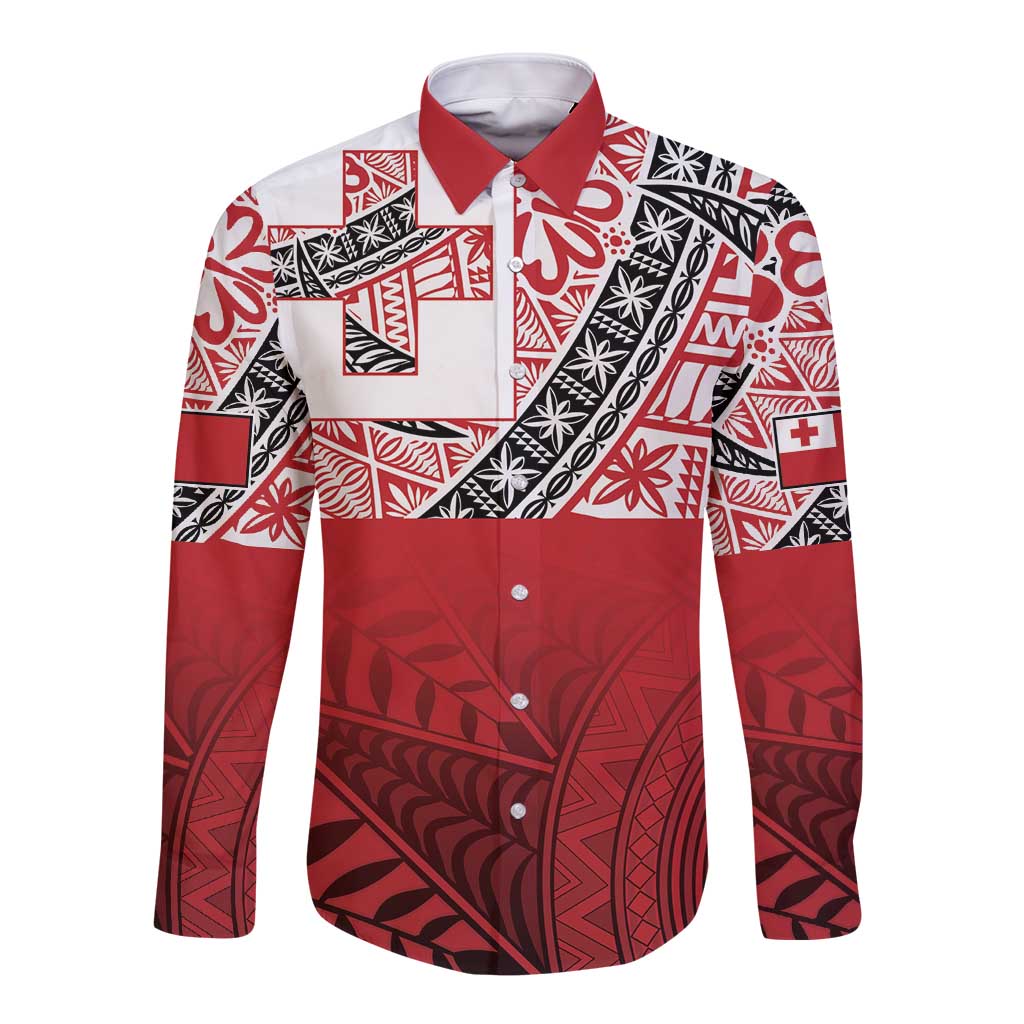 Malo e lelei Tonga Long Sleeve Button Shirt Ngatu Tokelau Feletoa Fata Traditional Polynesian Pattern LT9 Unisex Red - Polynesian Pride