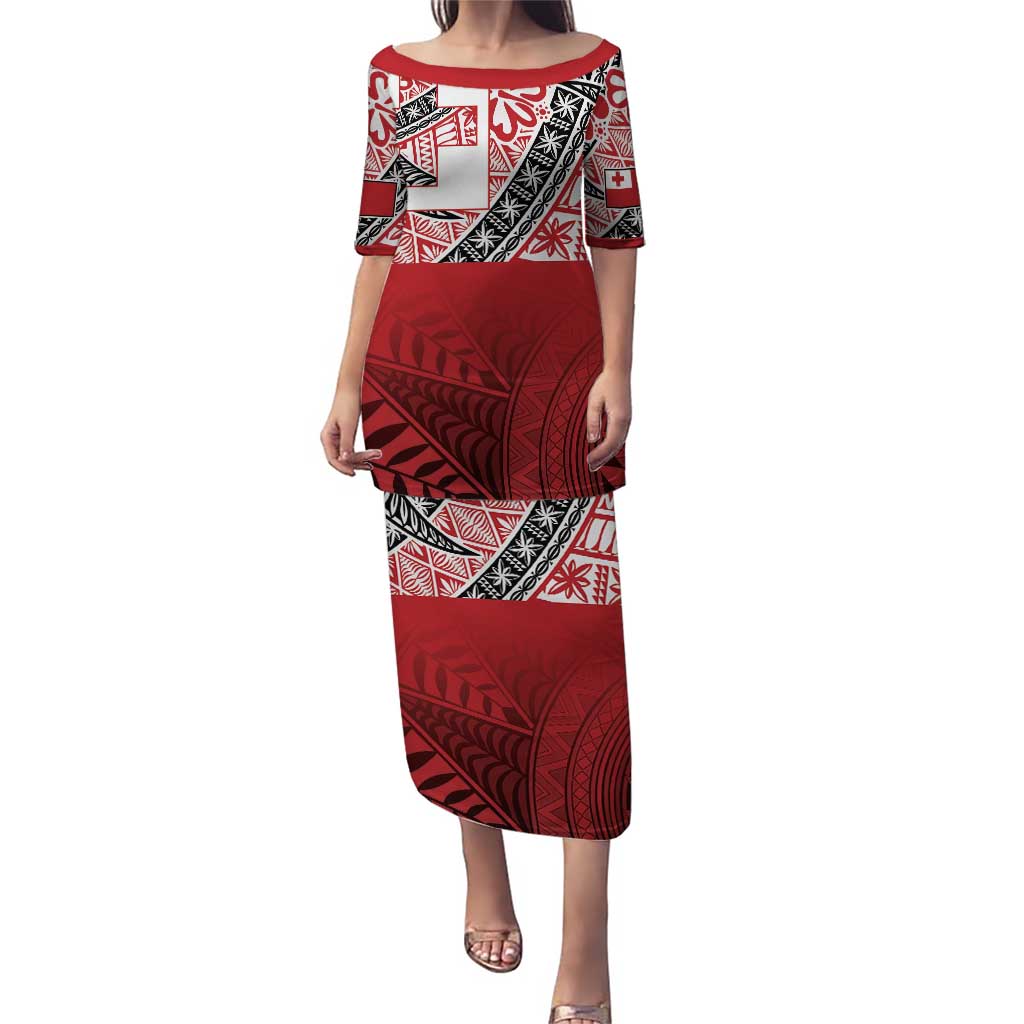 Malo e lelei Tonga Puletasi Ngatu Tokelau Feletoa Fata Traditional Polynesian Pattern LT9 Long Dress Red - Polynesian Pride