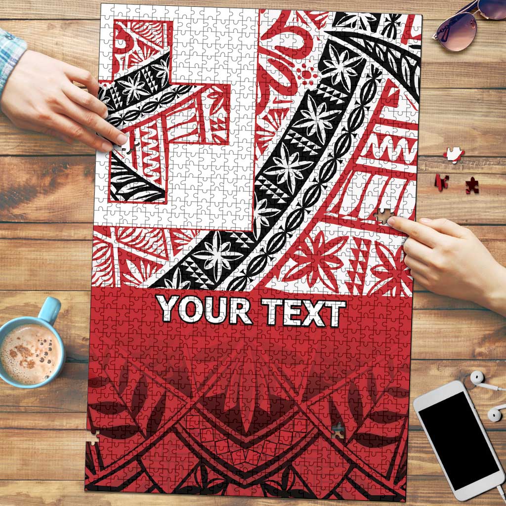 Malo e lelei Tonga Puzzle Ngatu Tokelau Feletoa Fata Traditional Polynesian Pattern LT9 Red - Polynesian Pride