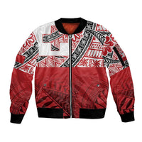 Malo e lelei Tonga Sleeve Zip Bomber Jacket Ngatu Tokelau Feletoa Fata Traditional Polynesian Pattern LT9 Unisex Red - Polynesian Pride