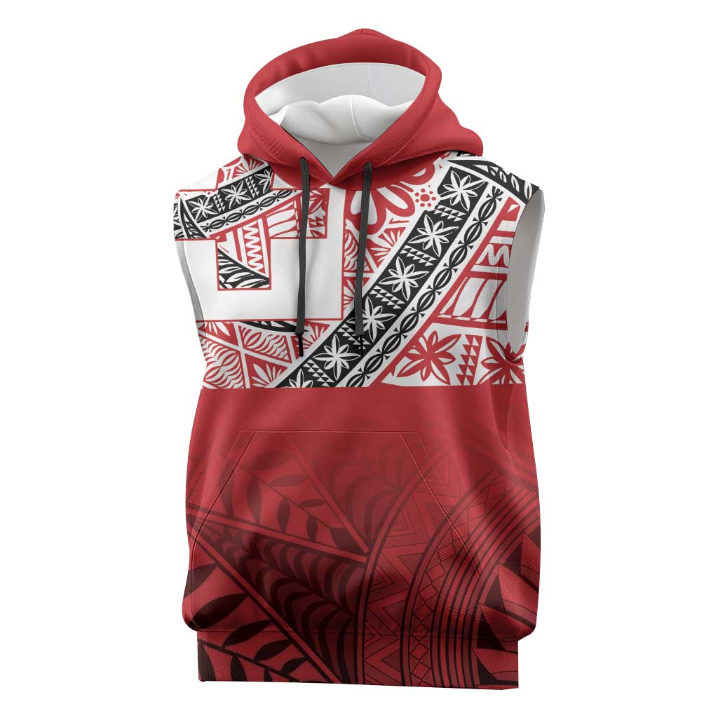 Malo e lelei Tonga Sleeveless Hoodie Ngatu Tokelau Feletoa Fata Traditional Polynesian Pattern LT9 Red - Polynesian Pride