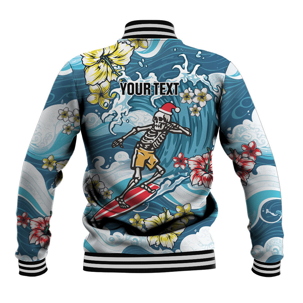 Hawaii Santa Skeleton Surfing Personalized Baseball Jacket Mele Kalikimaka i Iulai! LT9 - Polynesian Pride