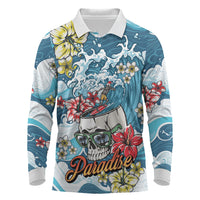 Hawaii Santa Skeleton Surfing Personalized Long Sleeve Polo Shirt Mele Kalikimaka i Iulai! LT9 Blue - Polynesian Pride